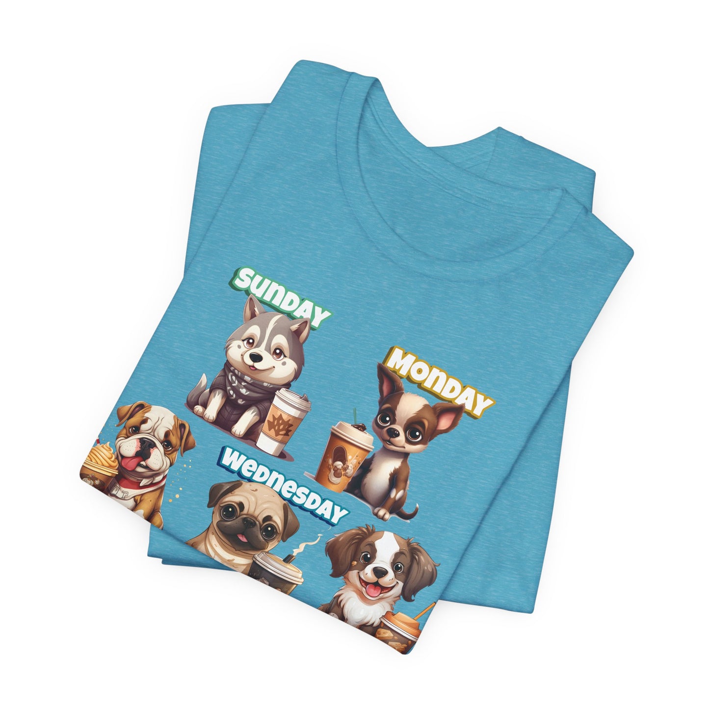 Cute Dog Themed Tee with Days of the Week, Pet Lover Gift, Animal Print Shirt, Fun Casual Wear, Dog Owner Apparel